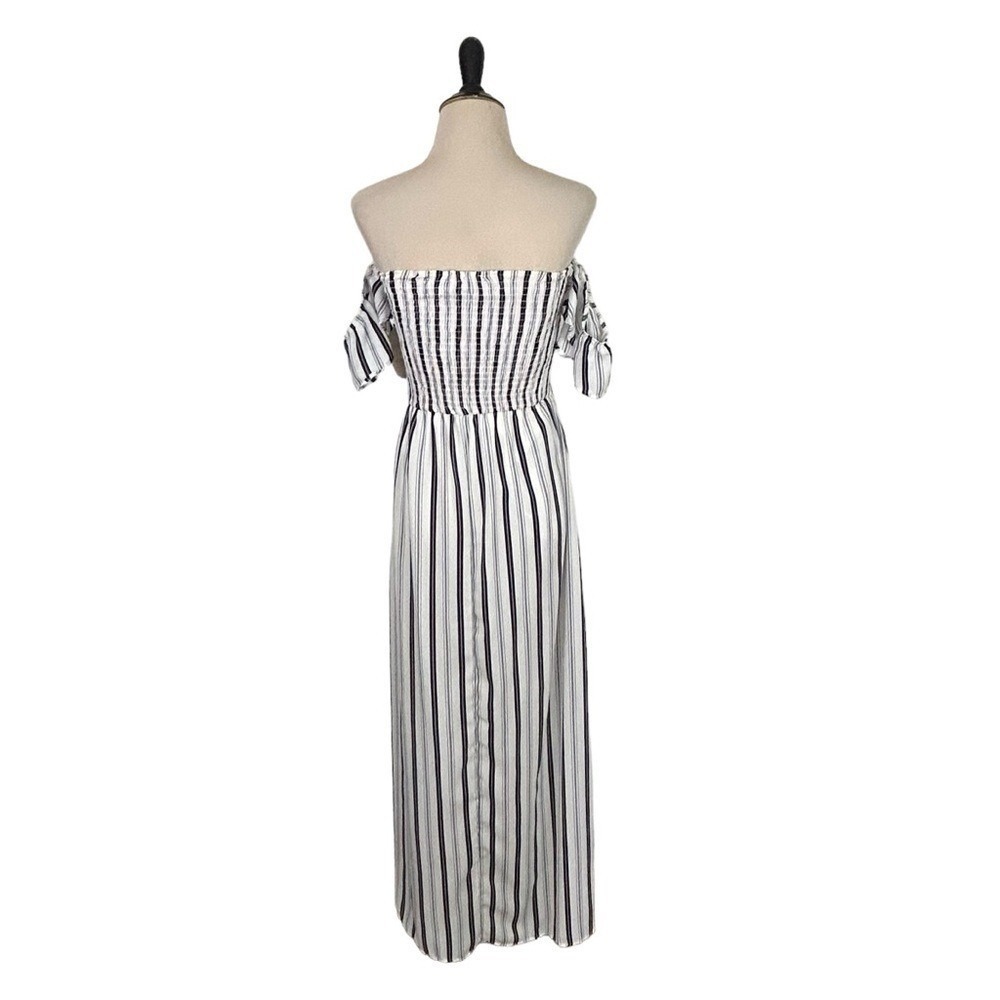 ALTAR'D STATE New Black White Stripe MAXI DRESS S Off Shoulder Smocked  preppy - Picture 8 of 15